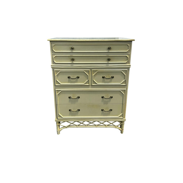 Ficks Reed Faux Bamboo Highboy Chest Palm Beach 5 drawers original condition