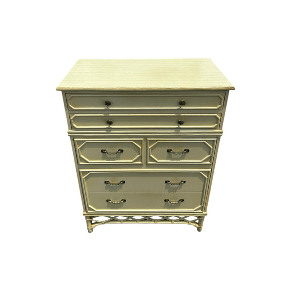 Ficks Reed Faux Bamboo Highboy Chest Palm Beach 5 drawers original condition