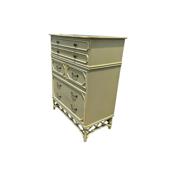 Ficks Reed Faux Bamboo Highboy Chest Palm Beach 5 drawers original condition