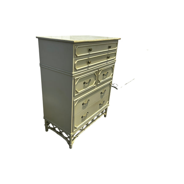 Ficks Reed Faux Bamboo Highboy Chest Palm Beach 5 drawers original condition