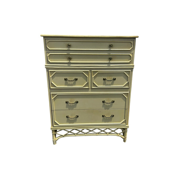Ficks Reed Faux Bamboo Highboy Chest Palm Beach 5 drawers original condition