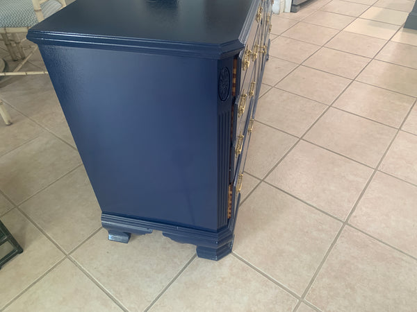 Ethan Allen Furniture Blue Navy Painted Georgian Long Dresser