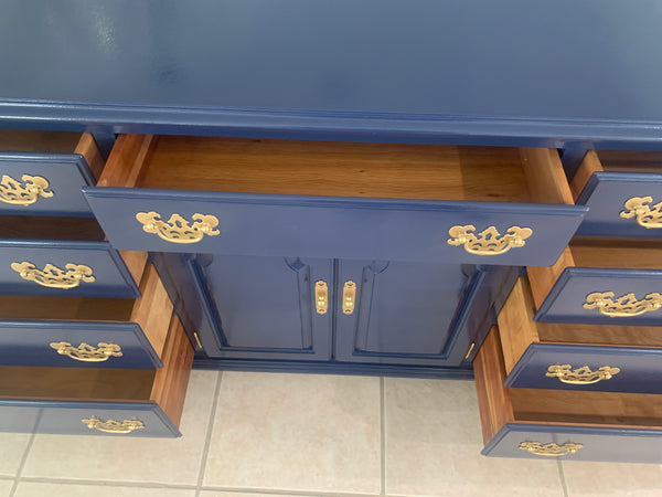 Ethan Allen Furniture Blue Navy Painted Georgian Long Dresser