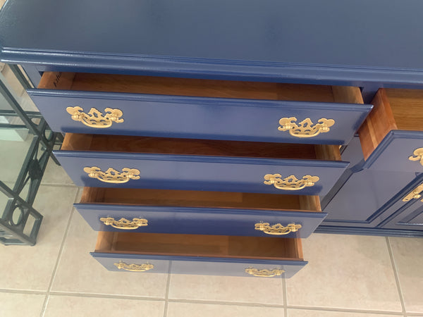 Ethan Allen Furniture Blue Navy Painted Georgian Long Dresser