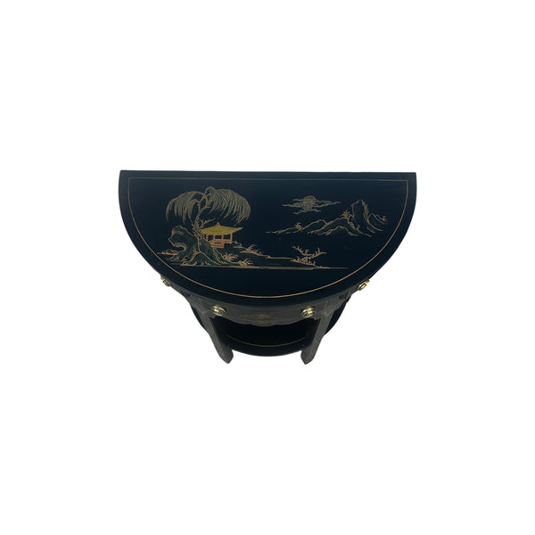 Pair of Regency Style Chinoiserie Decorated Demilune Consoles by Thomasville