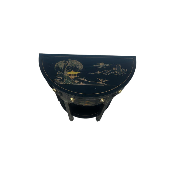 Pair of Regency Style Chinoiserie Decorated Demilune Consoles by Thomasville