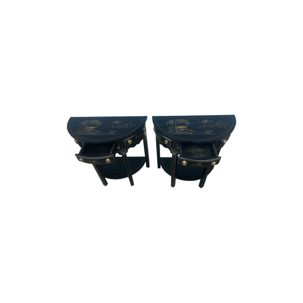 Pair of Regency Style Chinoiserie Decorated Demilune Consoles by Thomasville