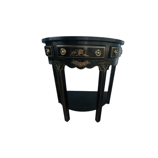 Pair of Regency Style Chinoiserie Decorated Demilune Consoles by Thomasville