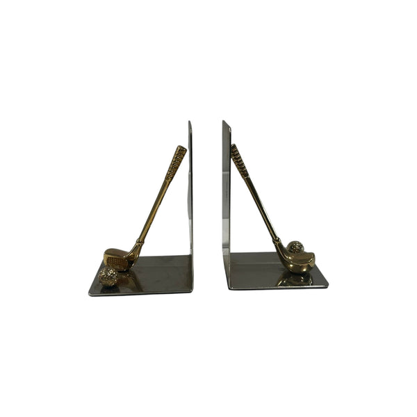 Brass and Chrome Golf Club Bookends- a Pair