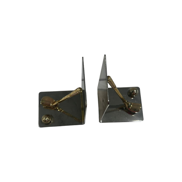 Brass and Chrome Golf Club Bookends- a Pair