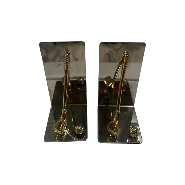 Brass and Chrome Golf Club Bookends- a Pair