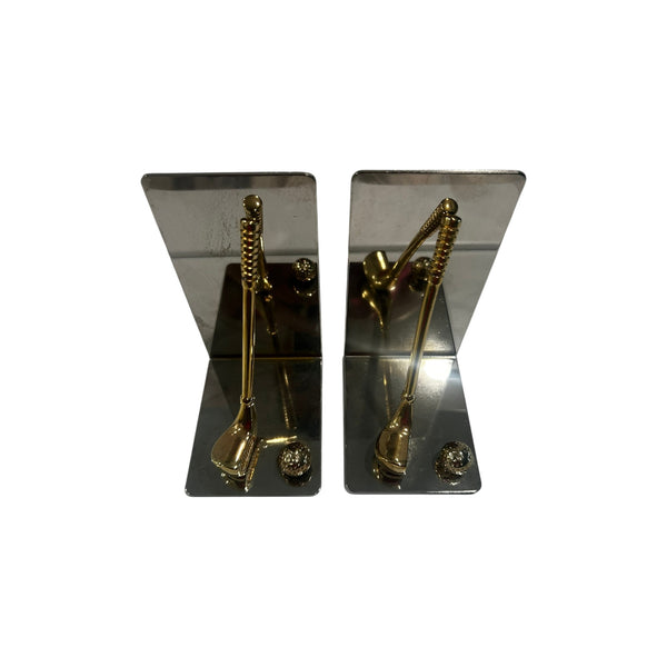 Brass and Chrome Golf Club Bookends- a Pair