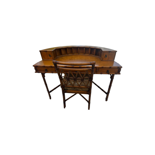 Ficks Reed Demilune Faux Bamboo Chinoiserie Writing Desk with chair