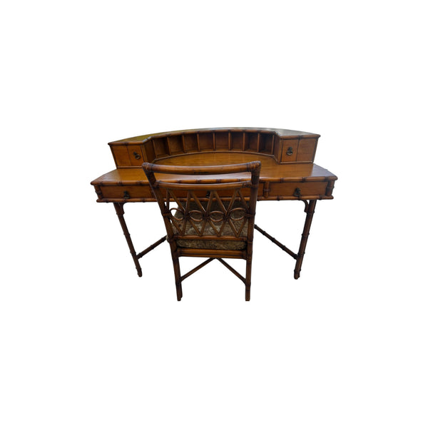Ficks Reed Demilune Faux Bamboo Chinoiserie Writing Desk with chair