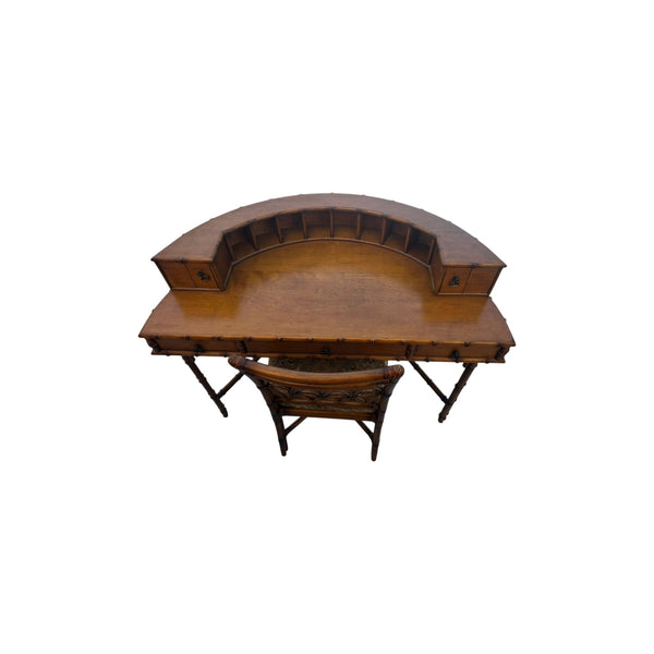 Ficks Reed Demilune Faux Bamboo Chinoiserie Writing Desk with chair