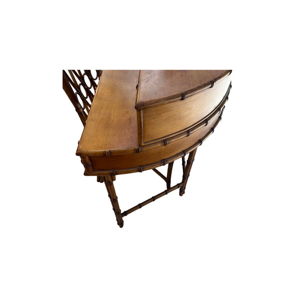 Ficks Reed Demilune Faux Bamboo Chinoiserie Writing Desk with chair