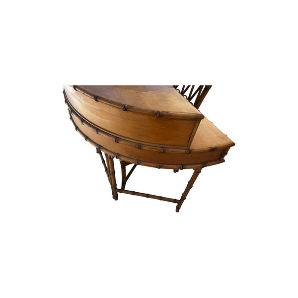 Ficks Reed Demilune Faux Bamboo Chinoiserie Writing Desk with chair