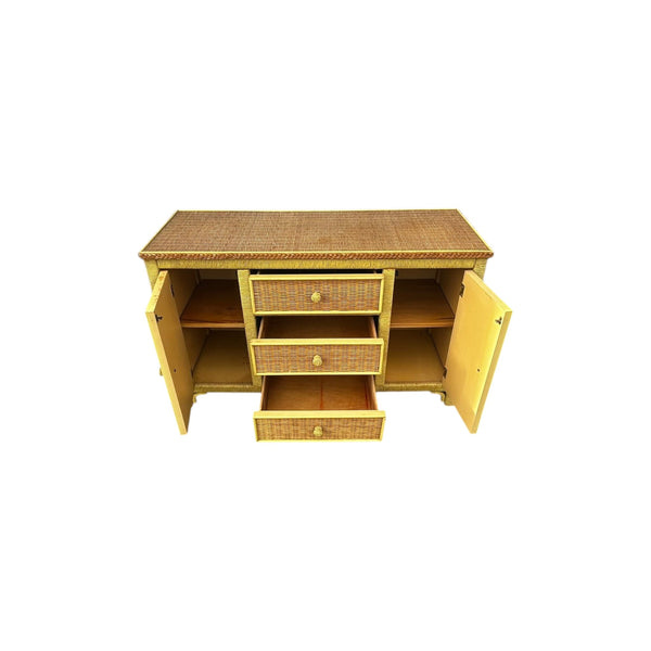 Vintage Henry Link Wicker Buffet Cabinet, Sideboard Credenza 3 drawers original