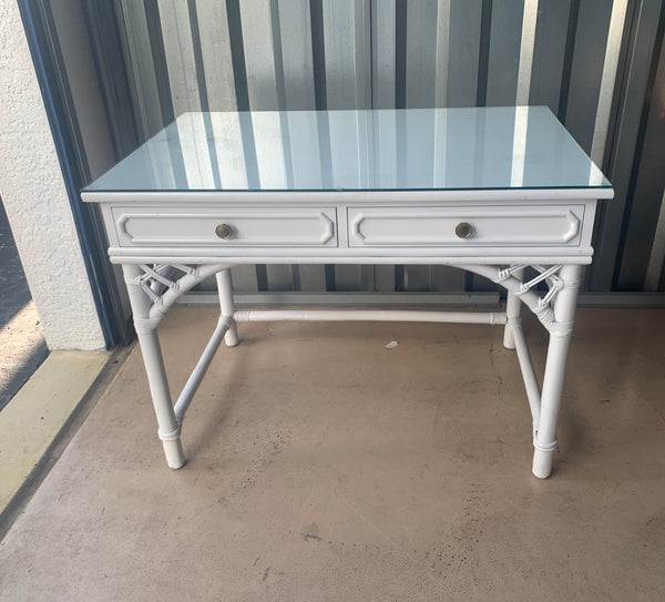 Ficks Reed Faux Bamboo Desk with glass top and matching Chair