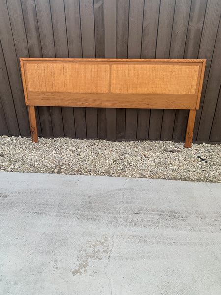 Mid-Century Modern Oak and Cane King Bed Headboard by Lane