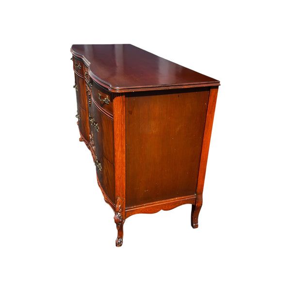 Vanleigh Attributed Early 1900s Flame Mahogany Carved Dresser /mirror Louis XV