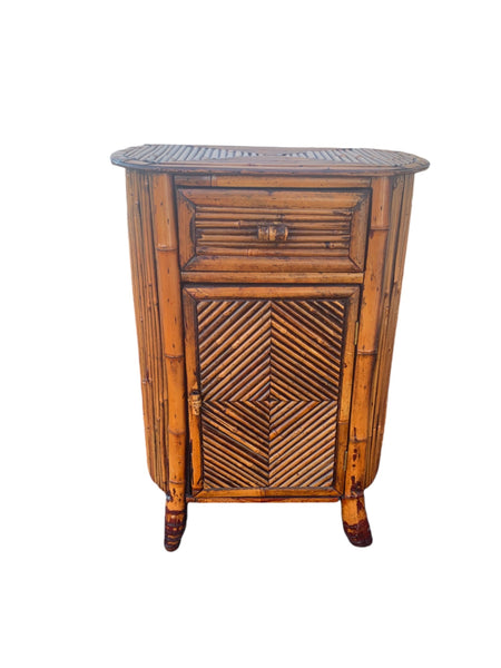 Vintage Tiger Burnt Bamboo  side table /nightstand one drawer