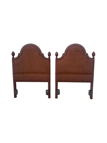 Tommy Bahama Bamboo Wicker Rattan Twin Headboards with Pineapple Finials