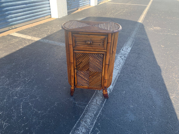 Vintage Tiger Burnt Bamboo  side table /nightstand one drawer