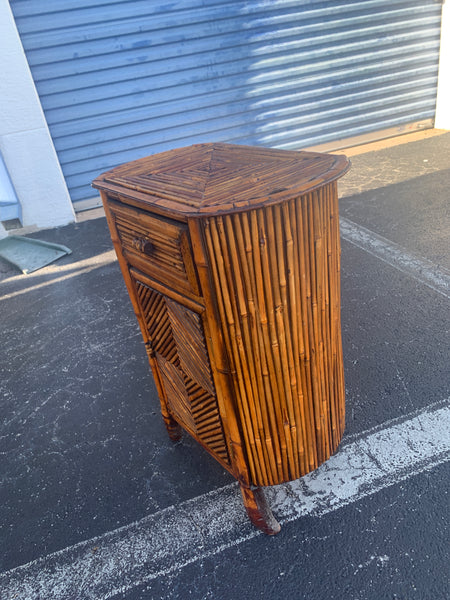 Vintage Tiger Burnt Bamboo  side table /nightstand one drawer