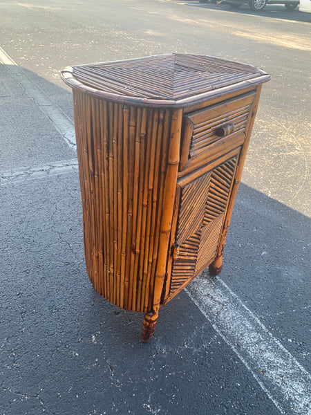 Vintage Tiger Burnt Bamboo  side table /nightstand one drawer