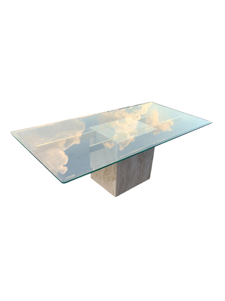 Italian Travertine, Brass and Glass Coffee Table attributed to Artedi