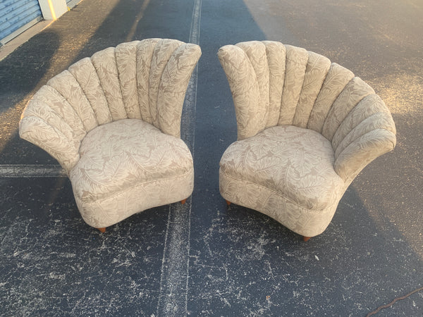 Hollywood Regency Art Deco Style Asymmetrical Channel Back Chairs (Pair)