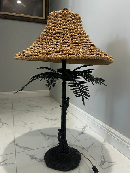 Vintage Maitland Smith Monkeys climbing Palm Tree Bronze Table Lamp Rare