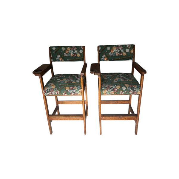 Set of 2 Billiard Spectator Stools with Pool Ball Upholstery