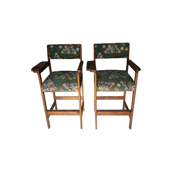 Set of 2 Billiard Spectator Stools with Pool Ball Upholstery