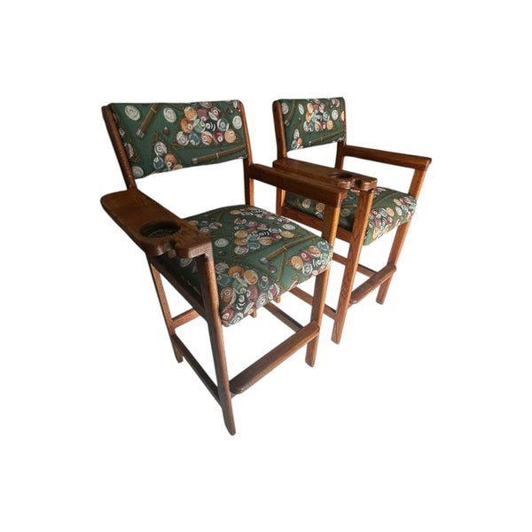Set of 2 Billiard Spectator Stools with Pool Ball Upholstery