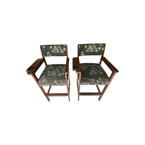 Set of 2 Billiard Spectator Stools with Pool Ball Upholstery