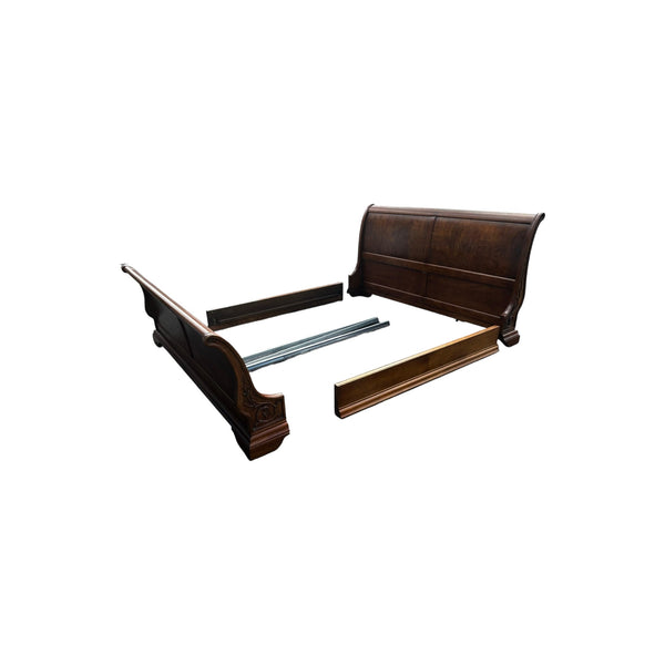 Vintage Thomasville Elysee Sleigh Bed King Size French Carved Burlwood Bed