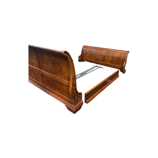 Vintage Thomasville Elysee Sleigh Bed King Size French Carved Burlwood Bed