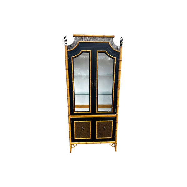 Thomasville Allegro Fretwork Faux Bamboo China Cabinet Hollywood Regency Chippendale