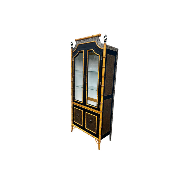 Thomasville Allegro Fretwork Faux Bamboo China Cabinet Hollywood Regency Chippendale