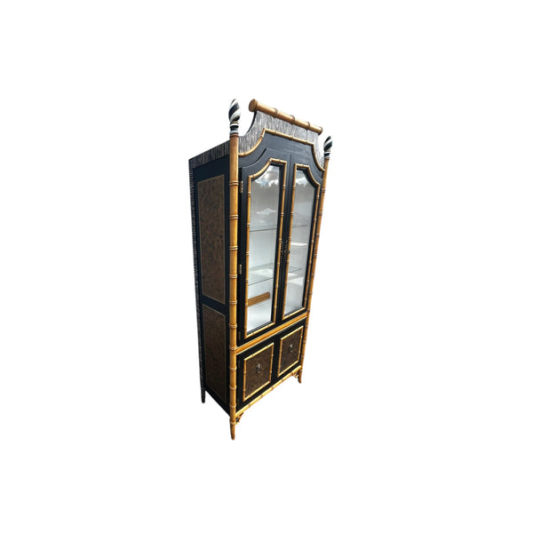 Thomasville Allegro Fretwork Faux Bamboo China Cabinet Hollywood Regency Chippendale