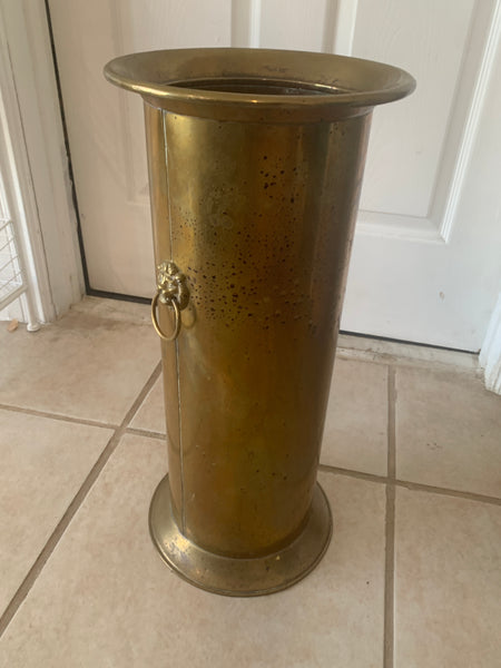 Vintage Brass Umbrella Stand with Lions heads details - 21"