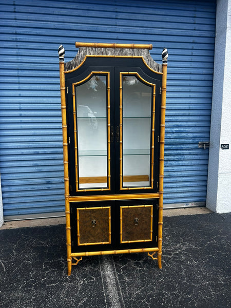 Thomasville Allegro Fretwork Faux Bamboo China Cabinet Hollywood Regency Chippendale