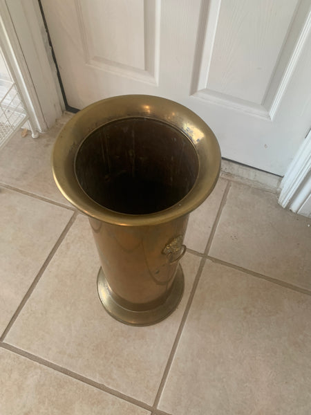 Vintage Brass Umbrella Stand with Lions heads details - 21"