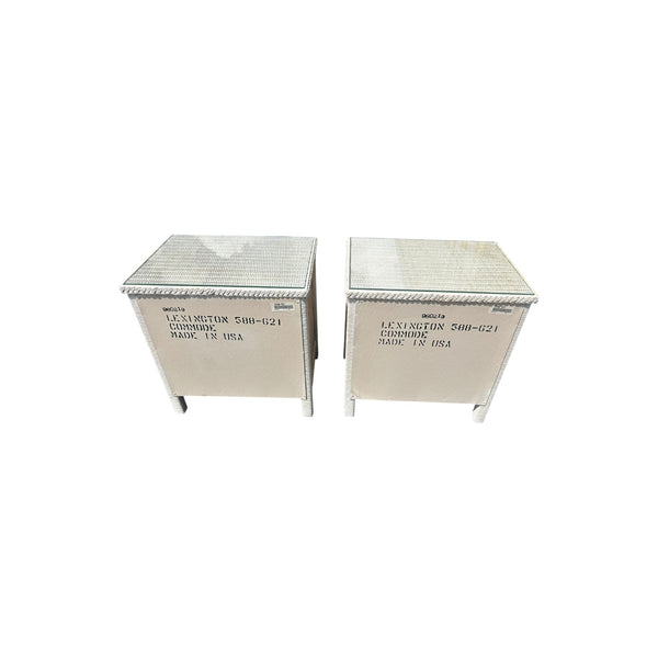 Vintage Henry Link White Wash Wicker 2 Drawer Nightstands with glass top A pair