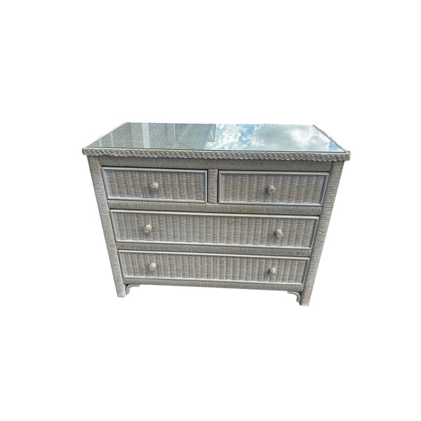 Henry Link Wicker Dresser Bachelor Chest 4 Drawer with glass top