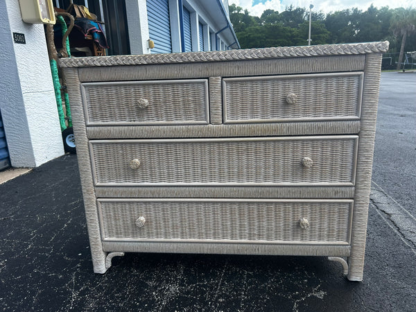 Henry Link Wicker Dresser Bachelor Chest 4 Drawer with glass top