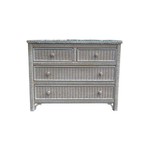 Henry Link Wicker Dresser Bachelor Chest 4 Drawer with glass top