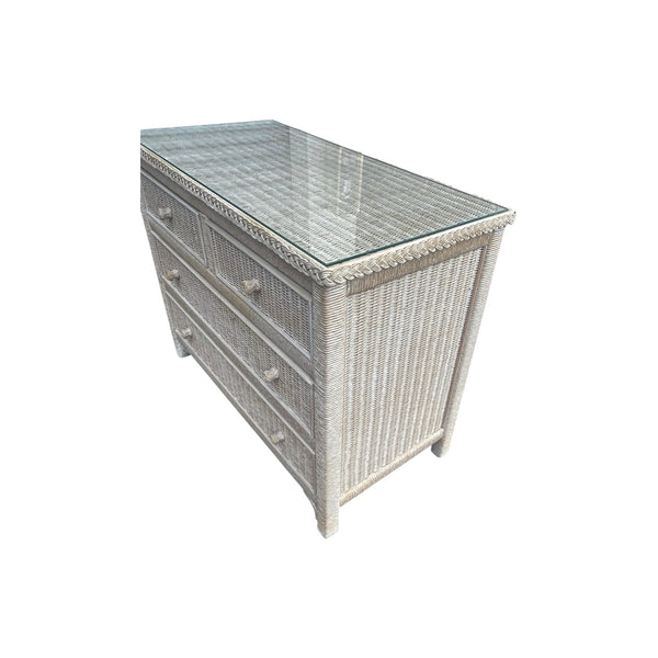 Henry Link Wicker Dresser Bachelor Chest 4 Drawer with glass top